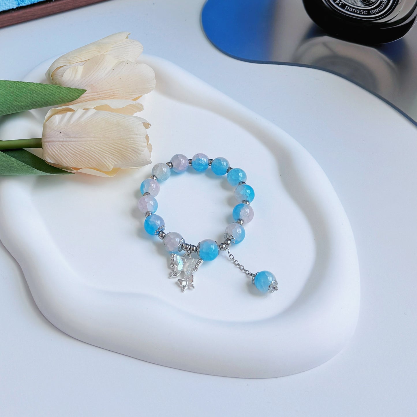 A shining blue bracelet, a perfect fashionable accessory for any stylish outfit.