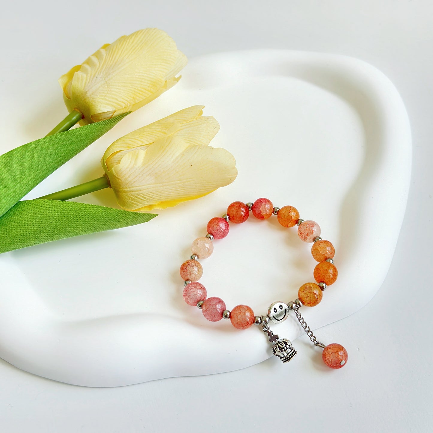 A stunning orange and pink bracelet, a piece of jewelry and a perfect gift for girlfriend, gift for wife, gift for friend, or gift for daughter.